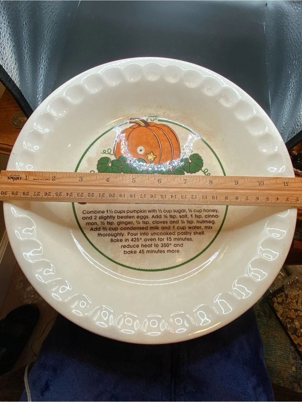 Thanksgiving Pumpkin Pie Ceramic Pie Dish with Orange Pumpkin Graphic- Fallcore